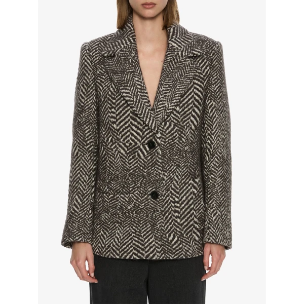 Christopher Esber Warped Herringbone Peacoat in Charcoal White | Coats | Coveti