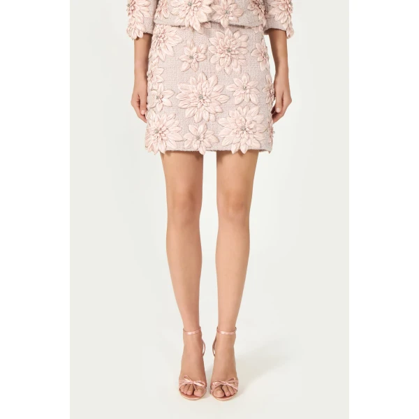 Costarellos Adana Petal Lurex Satin Mini Skirt in Dusty Pink | Mini Skirts | Coveti