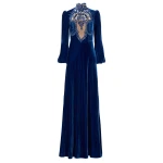 Costarellos Aliska Silk Velvet Lace Applique Gown in Electric Blue | Coveti