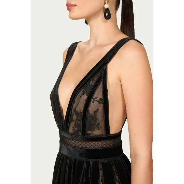 Costarellos Andrie French Lace Gown in Black | Evening Gowns | Coveti