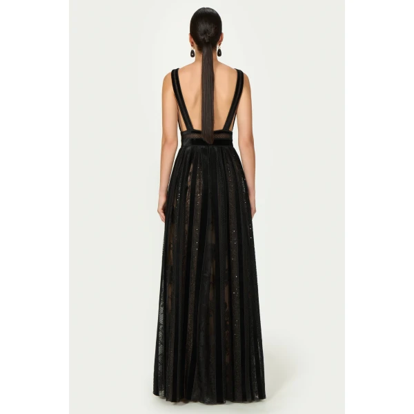 Costarellos Andrie French Lace Gown in Black | Evening Gowns | Coveti