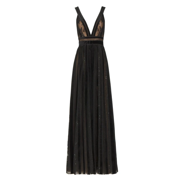 Costarellos Andrie French Lace Gown in Black | Coveti