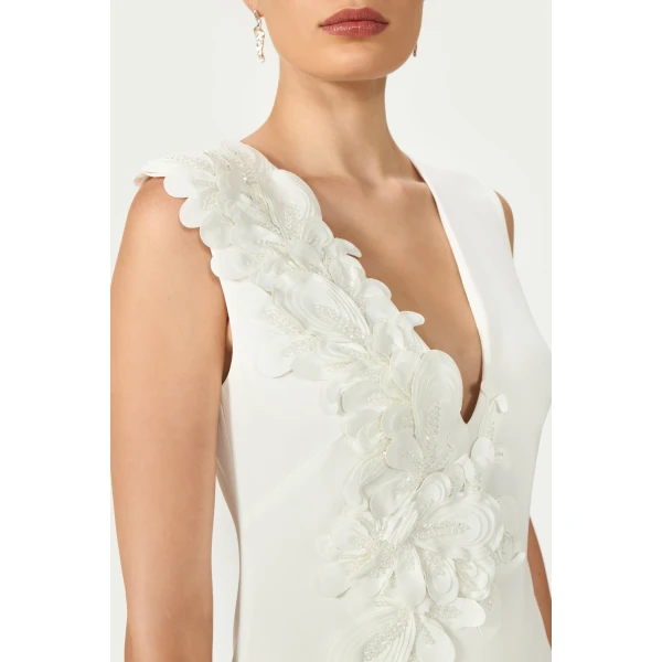 Costarellos Anora Crepe Mini Dress in Off White | Mini Dresses | Coveti