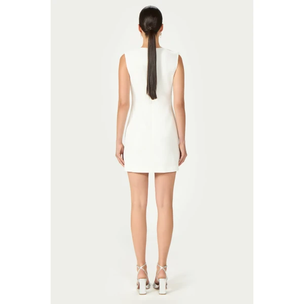 Costarellos Anora Crepe Mini Dress in Off White | Mini Dresses | Coveti