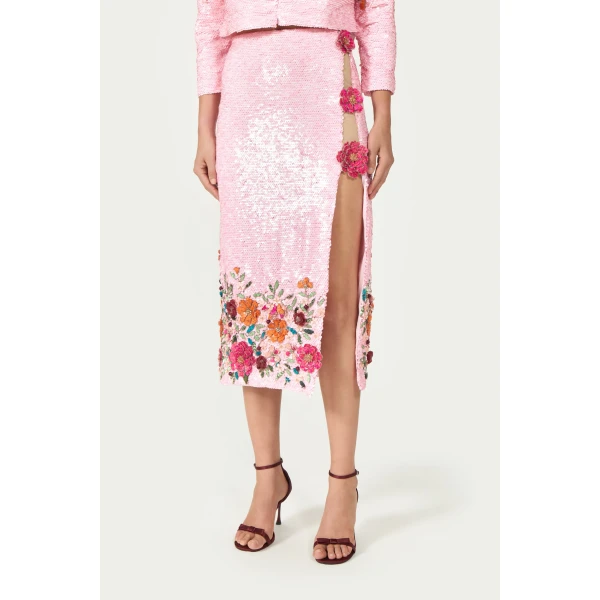 Costarellos Anora Sequin Pencil Skirt in Dusty Pink | Pencil Skirts | Coveti
