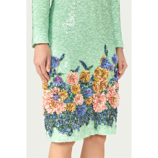 Costarellos Arla Sequin Floral Midi Dress in Green | Midi Dresses | Coveti