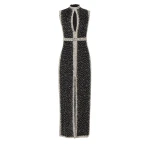 Costarellos Belina Embroidered Crystals Column Gown in Black | Coveti