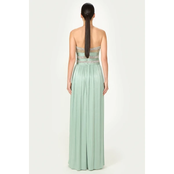Costarellos Branka Lurex Georgette Gown in Mint | Evening Gowns | Coveti