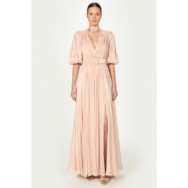 Costarellos Brennie Lurex Georgette Dress in Pink | Evening Gowns | Coveti