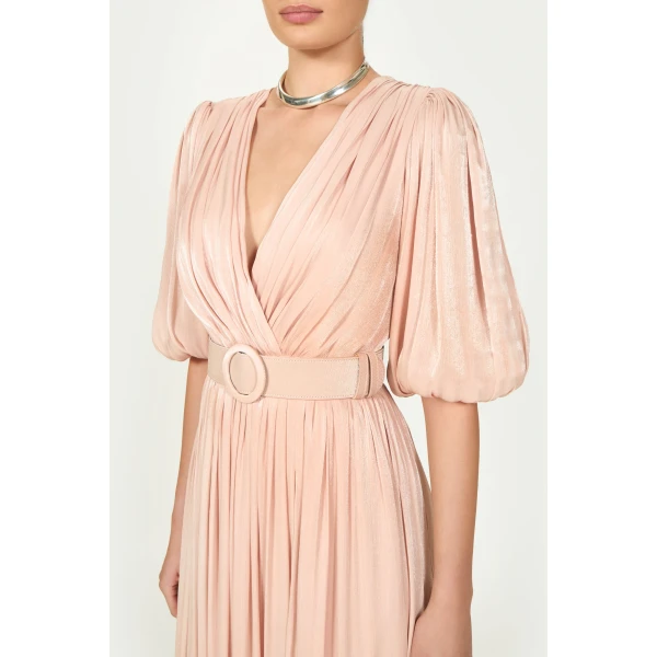 Costarellos Brennie Lurex Georgette Dress in Pink | Evening Gowns | Coveti