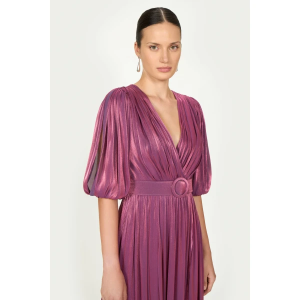Costarellos Brennie Lurex Georgette Dress in Purple | Evening Gowns | Coveti