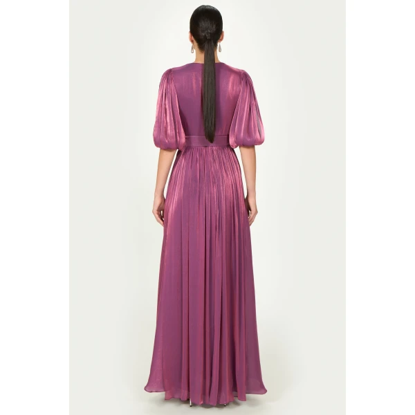 Costarellos Brennie Lurex Georgette Dress in Purple | Evening Gowns | Coveti