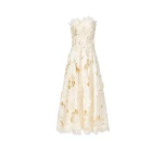Costarellos Brissa Satin Floral-Cut Midi Dress in Cream | Coveti