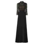 Costarellos Brona Beaded Lace Crepe Gown in Black | Coveti
