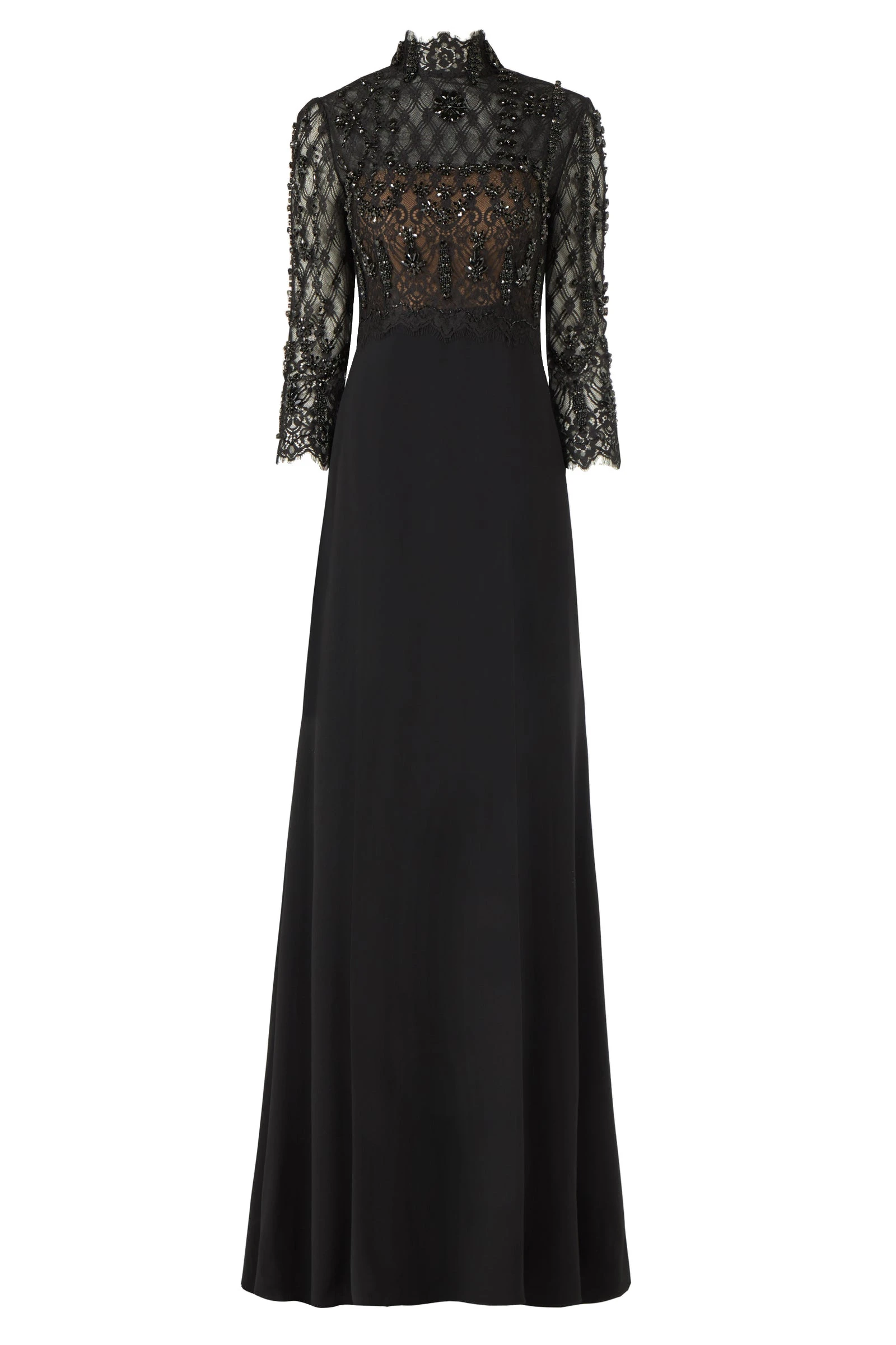 Costarellos Brona Beaded Lace Crepe Gown in Black Costarellos Brona Beaded Lace Crepe Gown in Black | Coveti