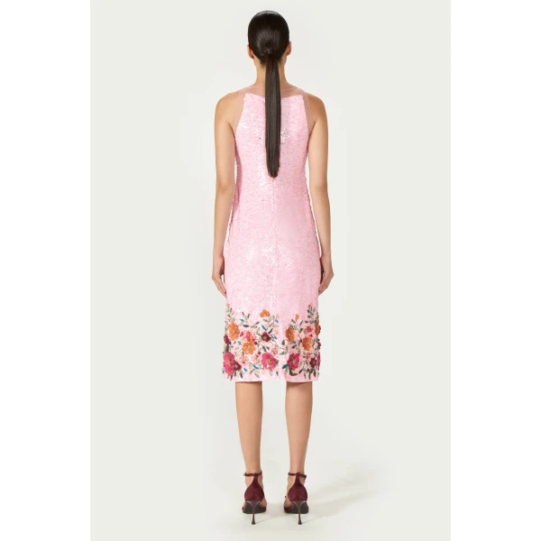 Costarellos Capria Sequin Midi Dress in Pink | Midi Dresses | Coveti