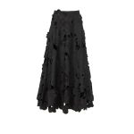 Costarellos Chelsie Floral-Cut Satin Circle Skirt in Black | Coveti