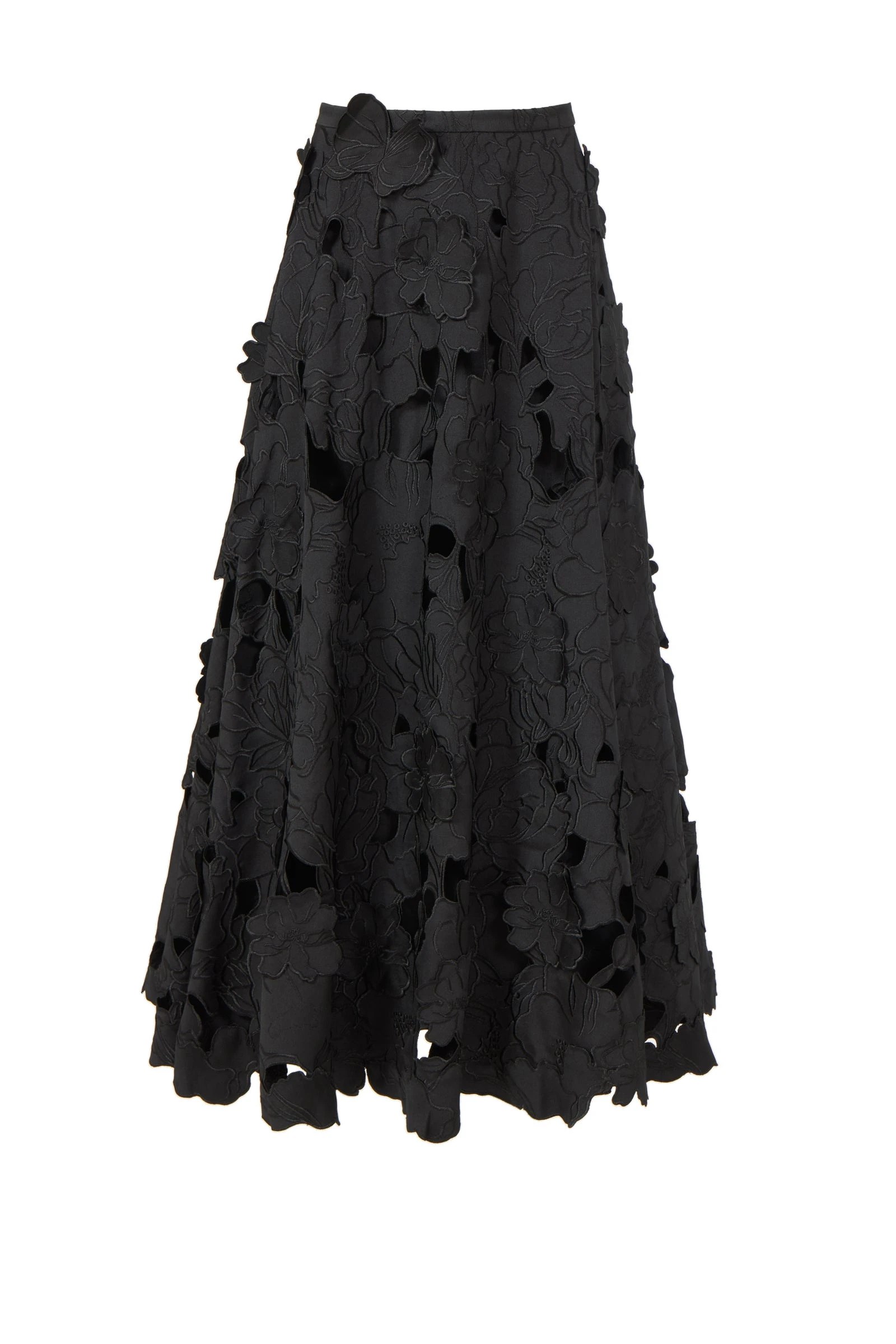 Costarellos Chelsie Floral-Cut Satin Circle Skirt in Black Costarellos Chelsie Floral-Cut Satin Circle Skirt in Black | Coveti