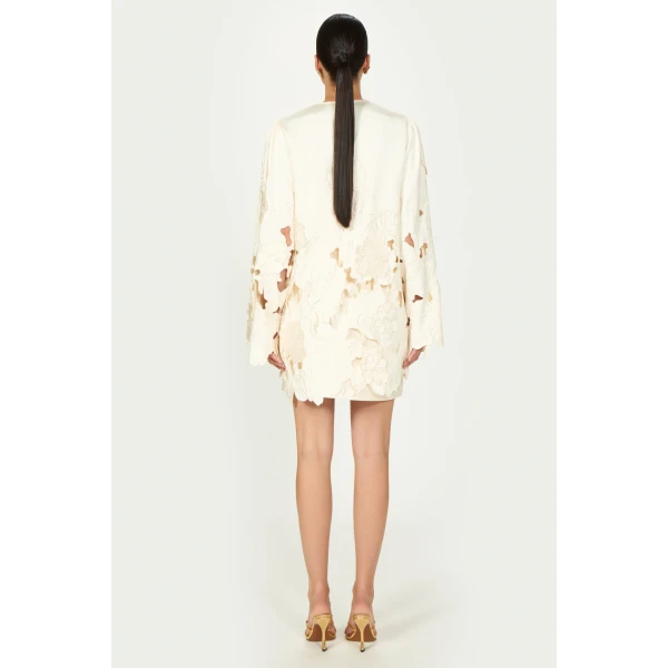 Costarellos Claudie Floral-Cut Satin Tunic in Cream | Mini Dresses | Coveti