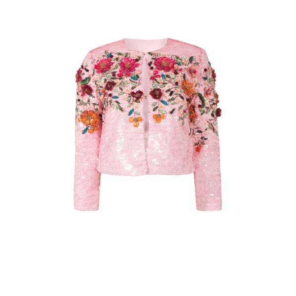 Crissy Sequin Floral Jacket in Dusty Pink