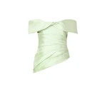 Costarellos Devina Silk Mikado Off-Shoulder Top in Anise Green | Coveti