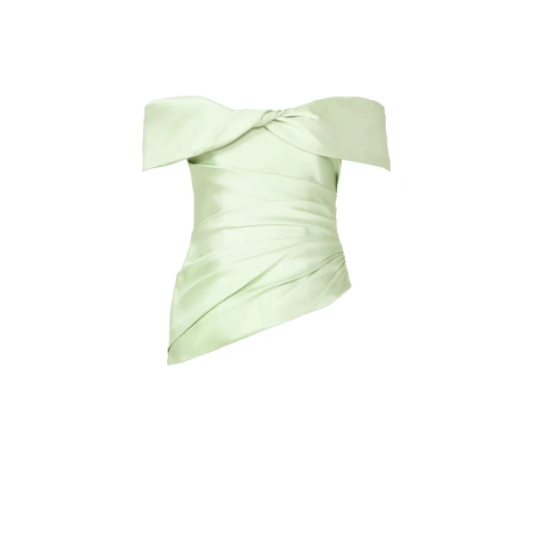 Costarellos Devina Silk Mikado Off-Shoulder Top in Anise Green | Coveti