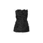 Costarellos Edita Floral-Cut Satin Bustier in Black | Coveti
