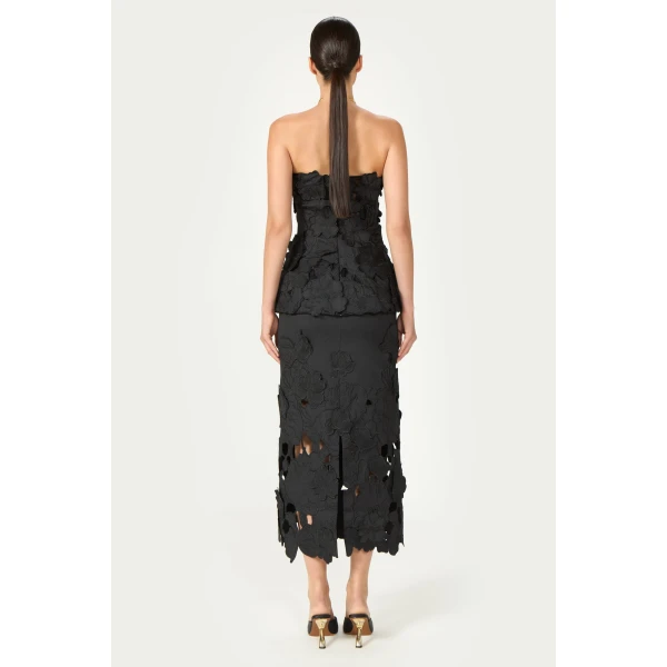 Costarellos Edita Floral-Cut Satin Bustier in Black | Tops | Coveti