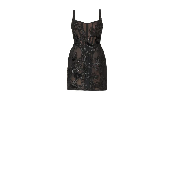 Elitta Tulle Corset Mini Dress in Black