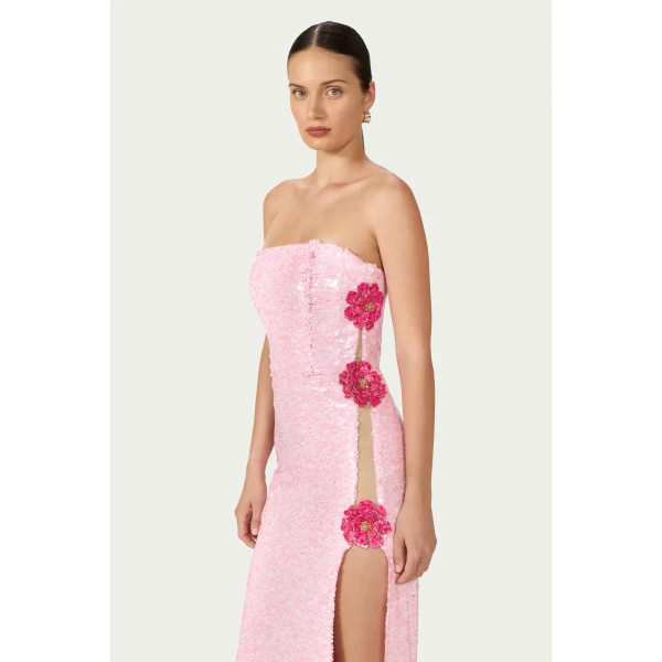 Costarellos Harlee Sequined Strapless Dress in Pink | Midi Dresses | Coveti