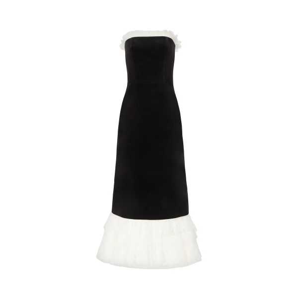 Costarellos Isabetta Cotton Velvet Strapless Dress in Black | Coveti
