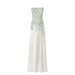 Costarellos Jennan Sequined Lace Satin Gown in Grey and Green | Coveti