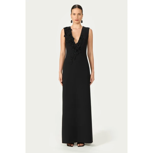 Costarellos Jevi Crepe Sleeveless Gown in Black | Evening Gowns | Coveti