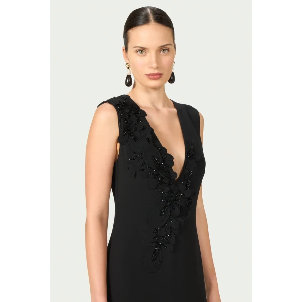 Costarellos Jevi Crepe Sleeveless Gown in Black | Evening Gowns | Coveti