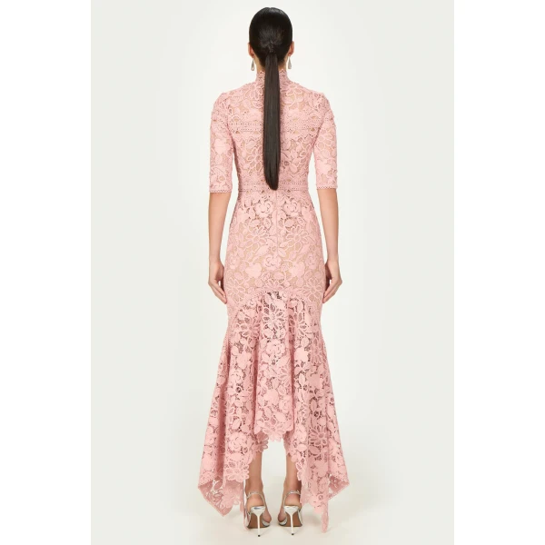 Costarellos Kalissa Guipure Lace Dress in Vintage Rose | Evening Gowns | Coveti