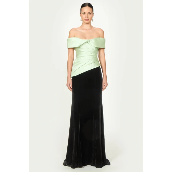 Costarellos Laudrie Velvet Maxi Skirt in Black | Maxi Skirts | Coveti