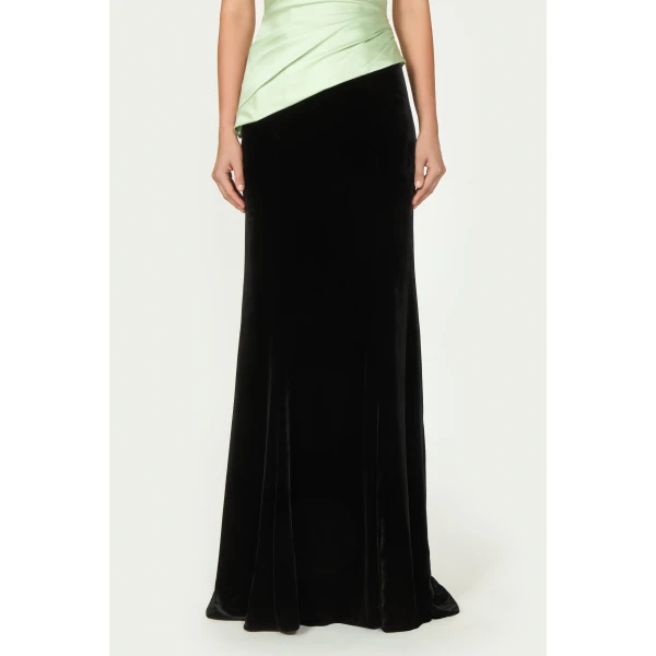 Costarellos Laudrie Velvet Maxi Skirt in Black | Maxi Skirts | Coveti