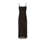 Costarellos Leona Beaded French Lace Cami Midi Dress in Black | Coveti