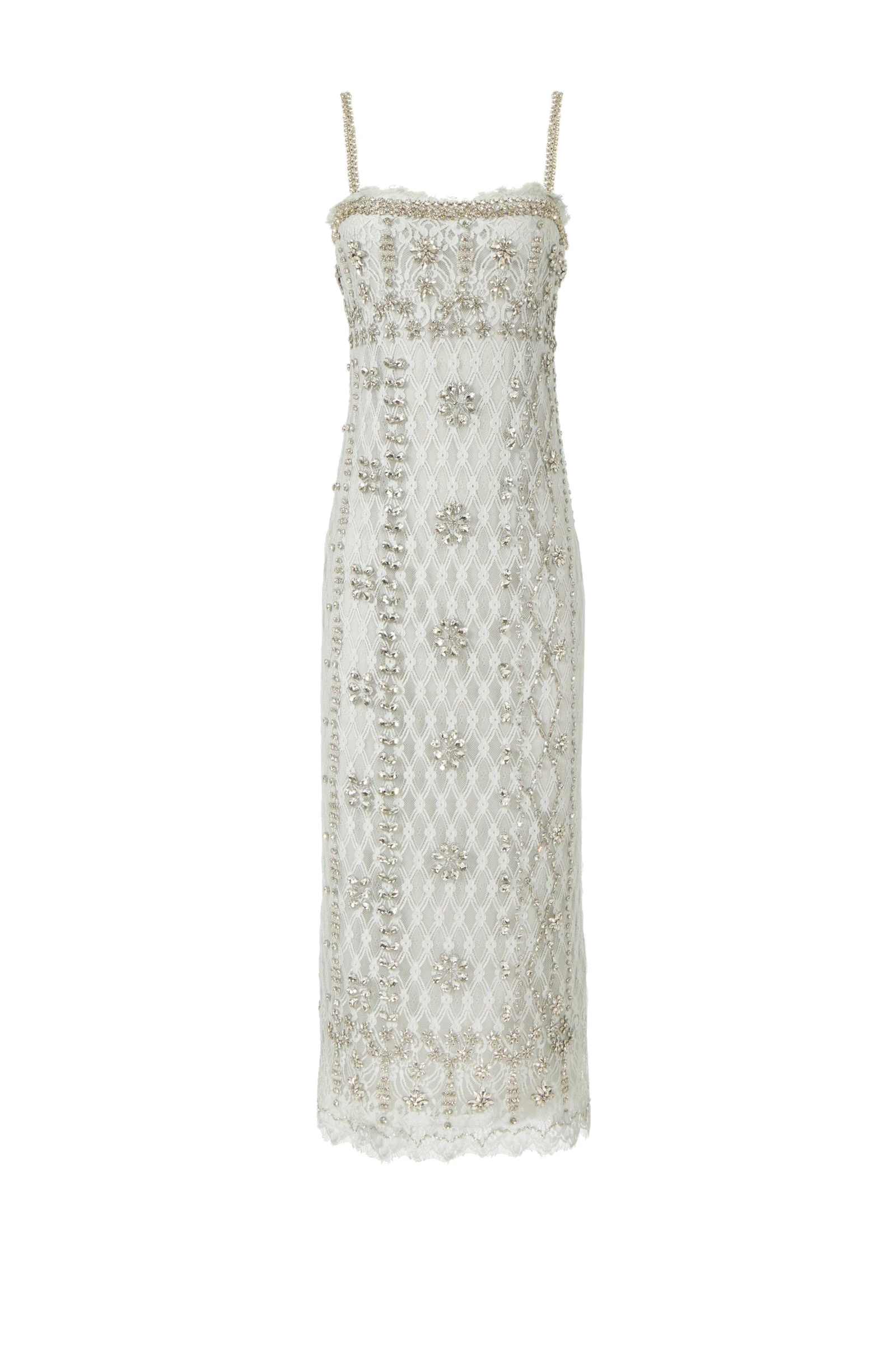 Costarellos Leona Beaded French Lace Cami Midi Dress in Grey Costarellos Leona Beaded French Lace Cami Midi Dress in Grey | Coveti