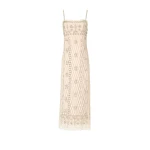 Costarellos Leona Beaded French Lace Cami Midi Dress in Off White | Coveti