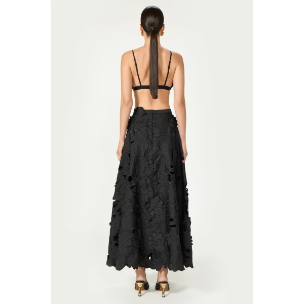 Costarellos Lex Floral-Cut Satin Bralette in Black | Cropped Top | Coveti