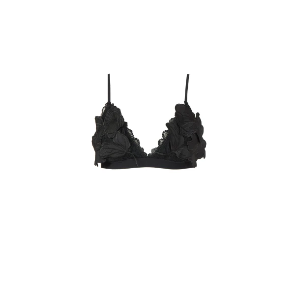 Lex Floral-Cut Satin Bralette in Black