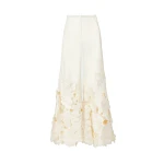 Costarellos Lidia Floral-Cut Satin Trousers in Cream | Coveti