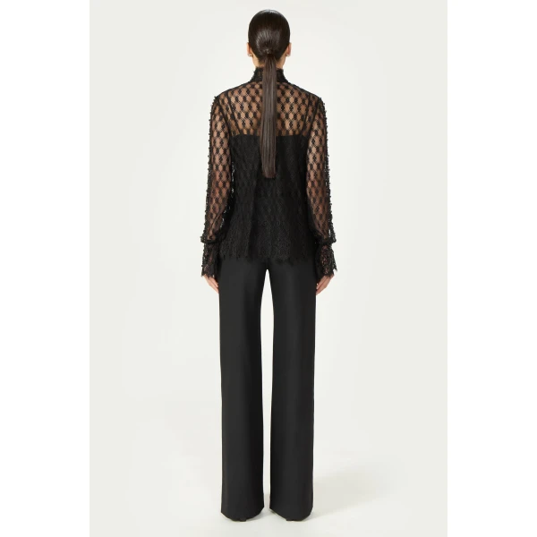 Costarellos Lilou Beaded French Lace Shirt in Black | Shirts | Coveti