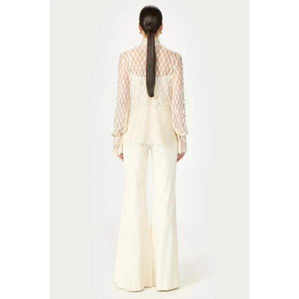 Costarellos Lilou Beaded French Lace Shirt in Off White | Shirts | Coveti