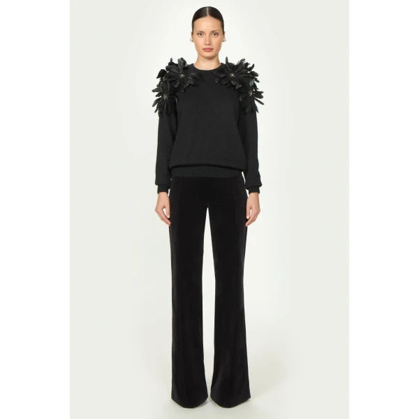 Costarellos Lissia Mohair Wool Feathers Sweater in Black | Sweaters | Coveti