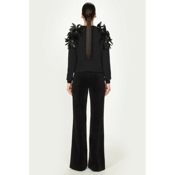 Costarellos Lissia Mohair Wool Feathers Sweater in Black | Sweaters | Coveti