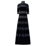 Costarellos Lissie Silk Velvet Gown in Deep Blue | Coveti