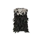 Costarellos Luneth French Tulle Feather Top in Black | Coveti