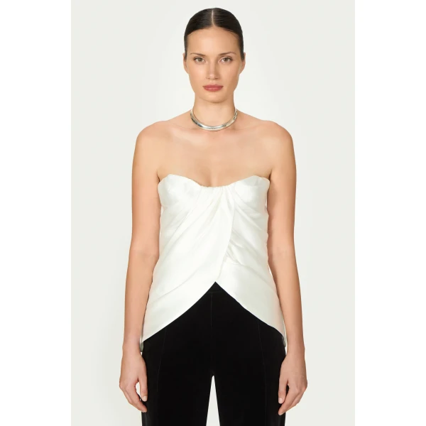 Costarellos Lyza Silk Mikado Draped Strapless Top in Off White | Tops | Coveti